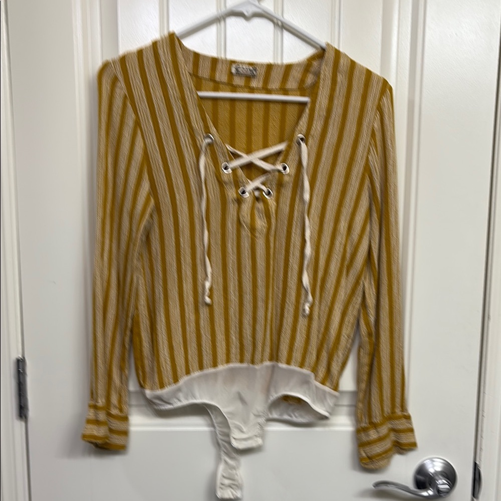 Free People Striped Lace-Up Long Sleeve‎ Bodysuit